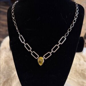 Silver Chain Necklace with Yellow Teardrop Pendant